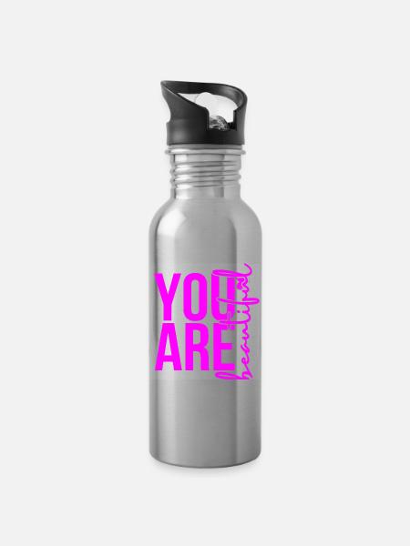 You Are Beautiful - Pink - Trinkflasche mit integriertem Trinkhalm - Lightsilver