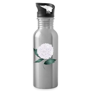 White hydrangea blossom – elegance and lightness - Water bottle with straw - silver - Right