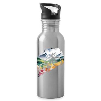 Mountain Biking Adventure Scene - Water bottle with straw - silver - Right
