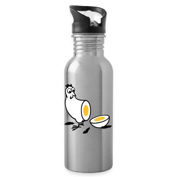 Huhn oder Ei - Trinkflasche mit integriertem Trinkhalm - Lightsilver - Rechts