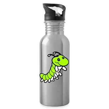 Chenille douce douce petits sourires amicale heureuse - Gourde avec paille intégrée - argent clair - Droite