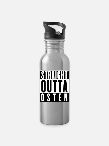 Straight outta east (colors changeable) - Water bottle with straw - silver