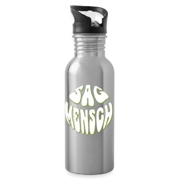 Globale Retro Typo Neon Grün - Sag Mensch - Trinkflasche mit integriertem Trinkhalm - Lightsilver - Rechts
