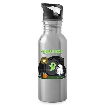 Ghost Boy Halloween Scene - Water bottle with straw - silver - Right