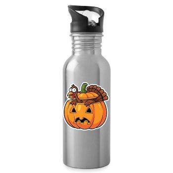 Kürbishelden: Frecher Truthahn im Herbst Halloween - Trinkflasche mit integriertem Trinkhalm - Lightsilver - Rechts