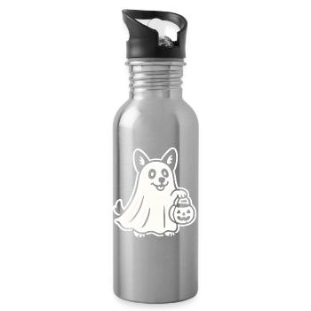 Halloween Ghost Dog - Water bottle with straw - silver - Right