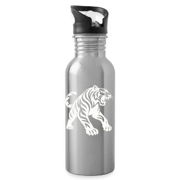 Silhouette de tigre - Gourde avec paille intégrée - argent clair - Droite