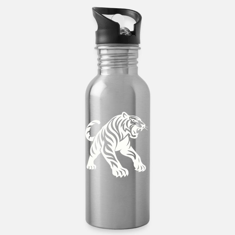 Tiger Silhouette - Water bottle with straw - silver