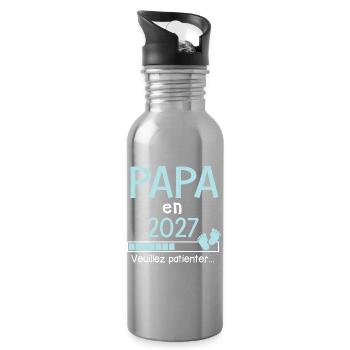 Papa en 2027 Cadeau Futur père - Gourde avec paille intégrée - argent clair - Droite