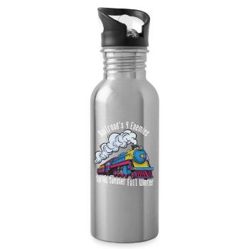 Colorful steam locomotive seasons, delay train - Water bottle with straw - silver - Right