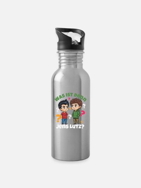 Was ist denn jetz los? Cartoon, Wortspiel - Trinkflasche mit integriertem Trinkhalm - Lightsilver
