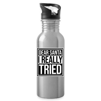 Dear Santa I Really Tried Weihnachten Humor Lustig - Trinkflasche mit integriertem Trinkhalm - Lightsilver - Rechts