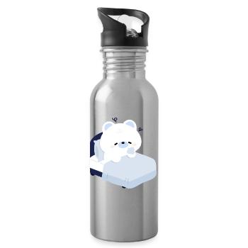 Verträumter Eisbär auf kuscheligem Bett - Trinkflasche mit integriertem Trinkhalm - Lightsilver - Rechts
