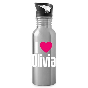 I Love Olivia Pink Heart I Love Olivia - Water bottle with straw - silver - Right