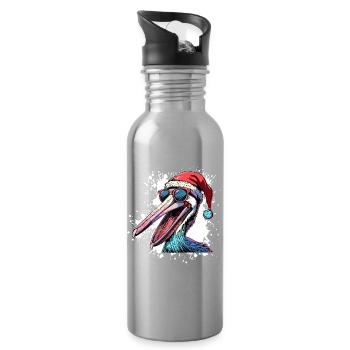 Pelikan Vogel Weihnachten Lustig - Trinkflasche mit integriertem Trinkhalm - Lightsilver - Rechts
