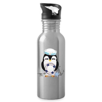 Pingouin mignon comme un marin dans un look marine - Gourde avec paille intégrée - argent clair - Droite