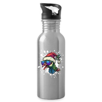 Peacock Bird Christmas Funny - Water bottle with straw - silver - Right