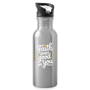 Faith Looks Good On You Christlicher Spruch - Trinkflasche mit integriertem Trinkhalm - Lightsilver - Rechts