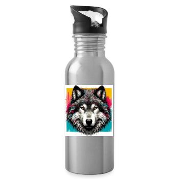 Wolf - Water bottle with straw - silver - Right