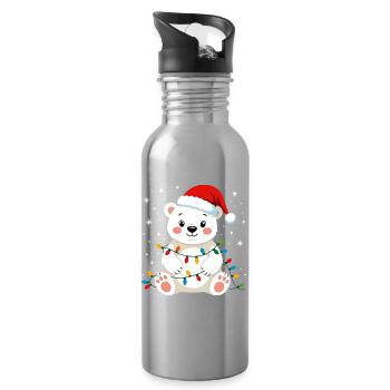 ours polaire Noël mignon drôle fées lumières pôle Nord - Gourde avec paille intégrée - argent clair - Droite