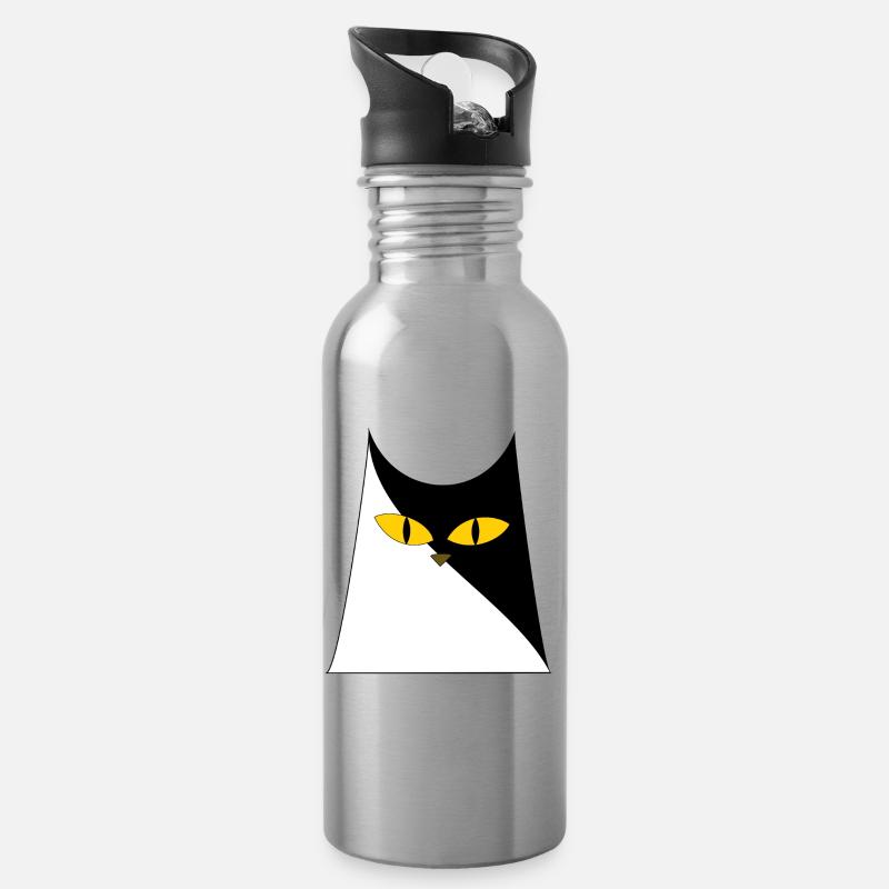 Katze mit gelben Augen - Trinkflasche mit integriertem Trinkhalm - Lightsilver