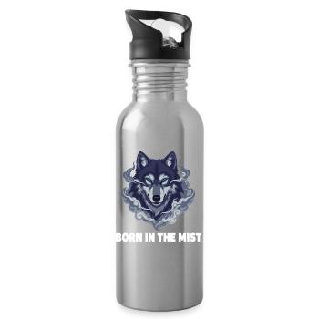 Nebelwolf: Wolfkopf im Dunst - Trinkflasche mit integriertem Trinkhalm - Lightsilver - Rechts