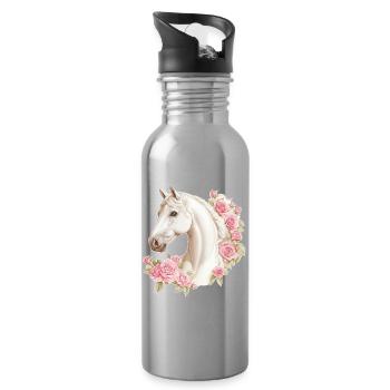 Roses vintage de chevaux - Gourde avec paille intégrée - argent clair - Droite