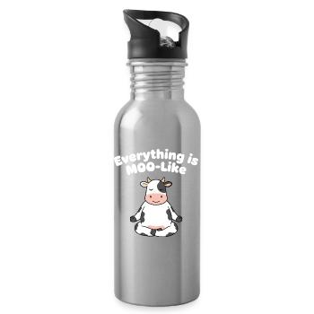 Zen Cow Meditation Motif - Water bottle with straw - silver - Right