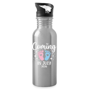 Cadeau drôle de baby shower de juillet 2026 pour un nouveau bébé - Gourde avec paille intégrée - argent clair - Droite