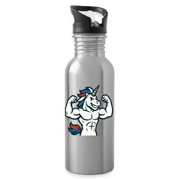 Muscle Unicorn Gym Maskottchen Power Flex Design - Trinkflasche mit integriertem Trinkhalm - Lightsilver - Rechts