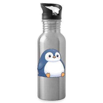 Niedlicher molliger Cartoon Pinguin sitzt Chubby - Trinkflasche mit integriertem Trinkhalm - Lightsilver - Rechts