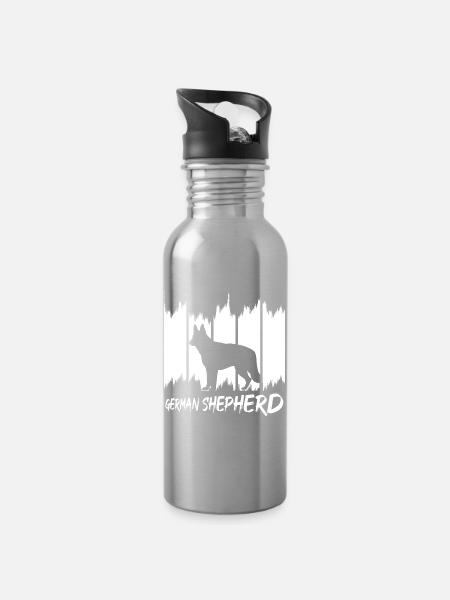 German Shepherd - Trinkflasche mit integriertem Trinkhalm - Lightsilver