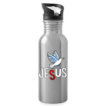 Taube und JESUS Schriftzug - Trinkflasche mit integriertem Trinkhalm - Lightsilver - Rechts