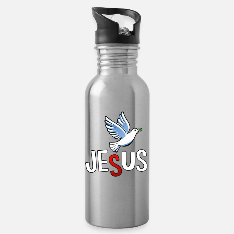 Lettrage de Colombe et JÉSUS - Gourde avec paille intégrée - argent clair
