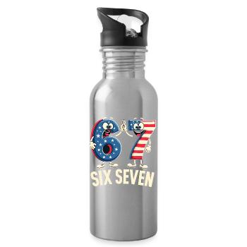 US Flag 67 Memes Six Seven - Water bottle with straw - silver - Right