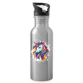  Einhorn Portrait Unicorn - Trinkflasche mit integriertem Trinkhalm - Lightsilver - Rechts