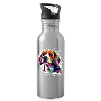 Dog Animal Art - Water bottle with straw - silver - Right