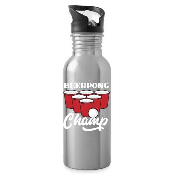 BeerPong Champion Motiv - Trinkflasche mit integriertem Trinkhalm - Lightsilver - Rechts