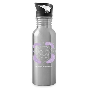 Dog Soulmate Line Art - Water bottle with straw - silver - Right