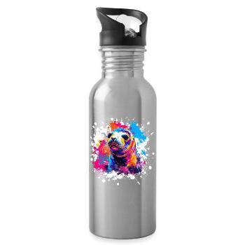 Farbexplosion Seehund Popart - Trinkflasche mit integriertem Trinkhalm - Lightsilver - Rechts