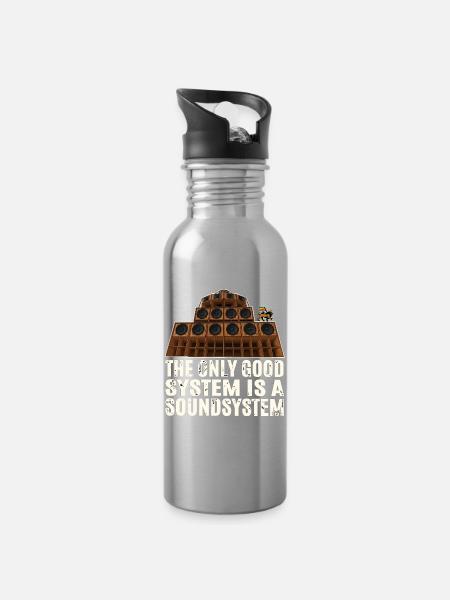 Soundsystem Reggae - Trinkflasche mit integriertem Trinkhalm - Lightsilver