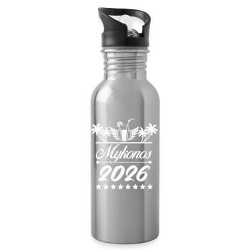 Mykonos 2026 Beach Logo - Water bottle with straw - silver - Right