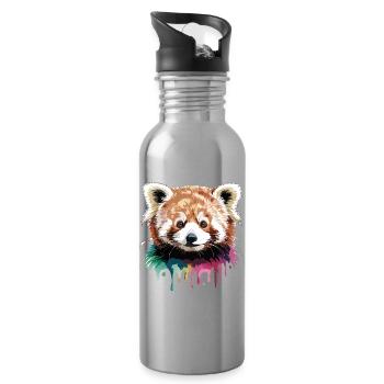 Roter Panda Kopf Farbkunst - Trinkflasche mit integriertem Trinkhalm - Lightsilver - Rechts