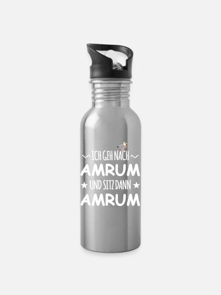 Amrum mit Schnaps Möwe - Trinkflasche mit integriertem Trinkhalm - Lightsilver