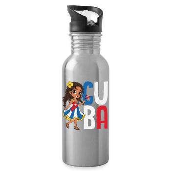 Cuba Pride & Home - Design du drapeau de Cuba - Gourde avec paille intégrée - argent clair - Droite