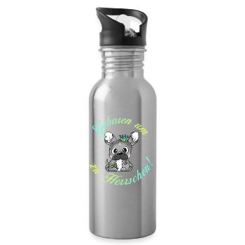 Papa Frenchie - Geboren um zu Herrschen - Trinkflasche mit integriertem Trinkhalm - Lightsilver - Rechts