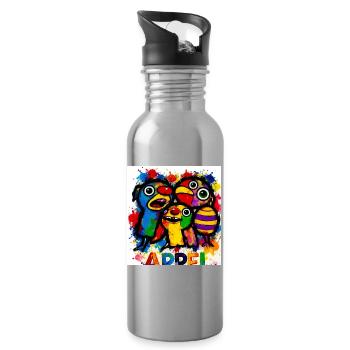 Splashes of color: Happy birds - Water bottle with straw - silver - Right