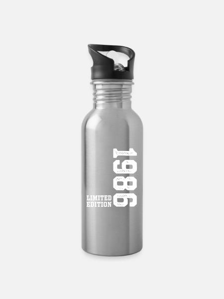 40. Geburtstag 1986 Limited Edition Mann Frau - Trinkflasche mit integriertem Trinkhalm - Lightsilver