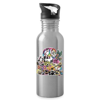 Peace Liebe Frieden Freiheit Demo - Trinkflasche mit integriertem Trinkhalm - Lightsilver - Rechts