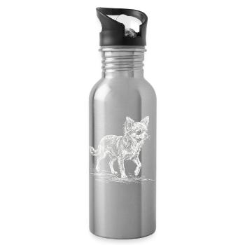 Chihuahua Sketch – Minimalistisches Design - Trinkflasche mit integriertem Trinkhalm - Lightsilver - Rechts